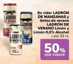 Carrefour En cider ladrón de manzanas y tintos de verano ladrón de verano limón y limón 0,0% alcohol oferta