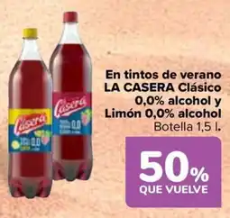 Carrefour LA CASERA En tintos de verano Clásico 0,0% alcohol y Limón 0,0% alcohol oferta