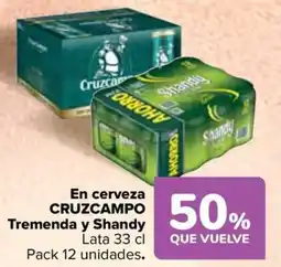 Carrefour CRUZCAMPO En cerveza Tremenda y Shandy oferta