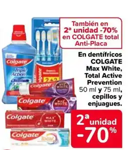 Carrefour COLGATE En entifricos Max White, Total Active Prevention 50 ml y 75 ml, cepillos y enjuagues. oferta