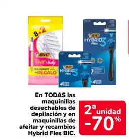 Carrefour BIC En todas las maquinillas desechables de depilación y en maquinillas de afeitar y recambios hybrid flex oferta