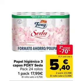 Carrefour FOXY Papel higiénico 3 capas Seda oferta