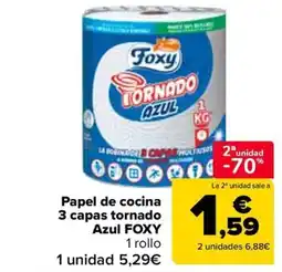 Carrefour FOXY Papel de cocina 3 capas tornado Azul oferta