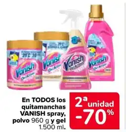 Carrefour VANISH En todos los quitamanchas spray polvo oferta