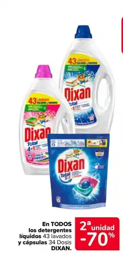 Carrefour DIXAN En todos los detergentes líquidos 43 lavados y cápsulas 34 dosis oferta