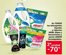 Carrefour ARIEL LENOR En todos los detergentes líquidos y cápsulas alpes y sensaciones y perlas unstoppables. oferta