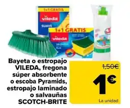 Carrefour VILEDA SCOTCH-BRITE Bayeta o estropajo fregona súper absorbente o escoba Pyramids, estropajo laminado o salvauñas oferta