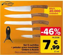 Carrefour Set 5 cuchillos + pelador acero inoxidable Cedaro o Acacia oferta