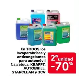 Carrefour KRAFFT, AUTOBRILL, STARCLEAN y 3CV En todos los lavaparabrisas y anticongelantes carrefour, oferta
