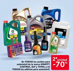 Carrefour En todos los aceites para automóvil de la marca krafft, castrol, elf y total y en todos los aditivos para automóvil. oferta