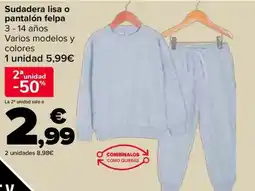 Carrefour Sudadera lisa o pantalón felpa oferta
