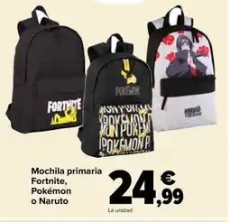 Carrefour Mochila primaria Fortnite, Pokémon o Naruto oferta