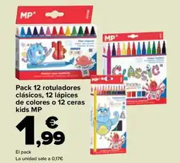 Carrefour MP Pack 12 rotuladores clásicos, 12 lápices de colores o 12 ceras kids oferta