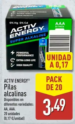 ALDI ACTIV ENERGY Pilas alcalinas oferta