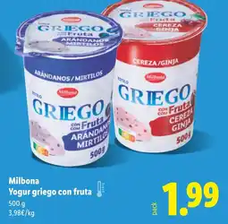 Lidl MILBONA Yogur griego con fruta oferta
