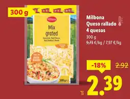Lidl MILBONA Queso rallado 4 quesos oferta