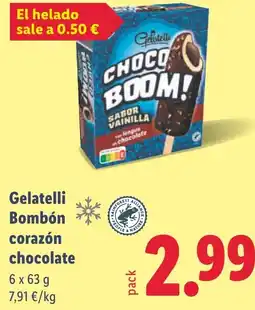 Lidl GELATELLI Bombón corazón chocolate oferta