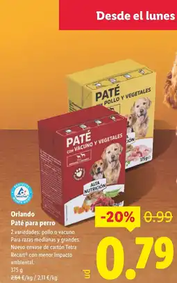 Lidl ORLANDO Paté para perro oferta