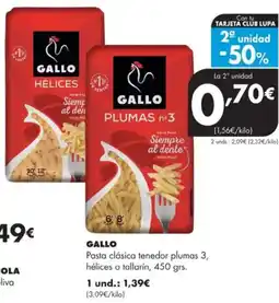 Supermercados Lupa GALLO Pasta clásica tenedor plumas 3, hélices o tallarín oferta