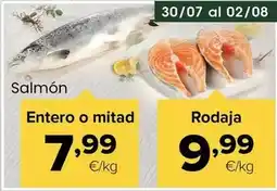 Autoservicios Familia Salmón entero o mitad oferta