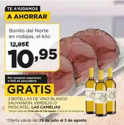 Alimerka Del norte - 3 botellas de vino blanco sauvignon, verdejo o moscatel, las camelias oferta