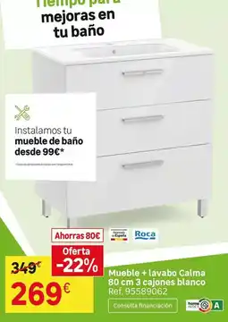 Leroy Merlin Tu mueble - mueble + lavabo calma 80 cm 3 cajones blanco ref.95589062 oferta
