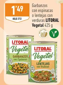 Supermercados Deza LITORAL VEGETAL Garbanzos con espinacas o lentejas con verduras oferta