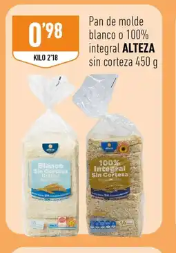 Supermercados Deza ALTEZA Pan de molde blanco o 100% integral sin corteza oferta