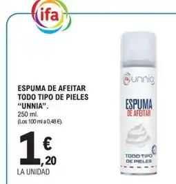 E.Leclerc UNNIA Espuma de afeitar todo tipo de pieles oferta