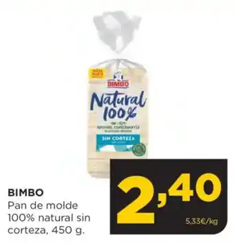 Alimerka BIMBO Pan de molde 100% natural sin corteza oferta