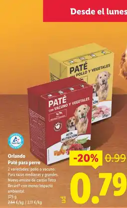 Lidl ORLANDO Paté para perro oferta