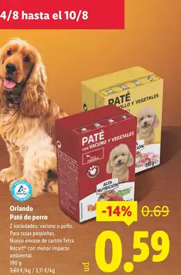 Lidl ORLANDO Paté de perro oferta