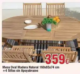 FROIZ Mesa oval madera natural 160x85x74 cm +4 sillas sin apoyabrazos oferta