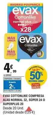 E.Leclerc Evax - cottonlike compresa alas normal 32, super 24 o superplus 20 oferta