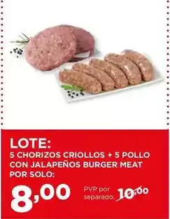 Alimerka Solo - 5 chorizos criollos + 5 pollo con jalapeños burger meat oferta