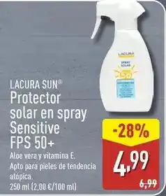 ALDI Lacura sun - protector solar en spray sensitive fps 50+ oferta