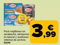 Supeco Dani - pack mejillones en escabeche/ almejones al natural y aceitunas rellenas de anchoa oferta