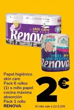 Supeco Renova - papel higiénico skin care pack 6 rollos o rollo papel cocina maxima absorcion pack 1 rollo oferta