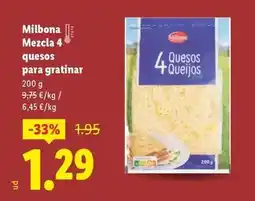 Lidl Milbona - mezcla 4 quesos para gratinar oferta