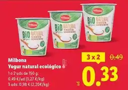 Lidl Milbona - yogur natural ecologico oferta