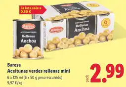 Lidl BARESA Aceitunas verdes rellenas mini oferta