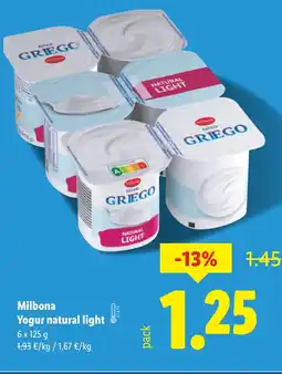Lidl MILBONA Yogur natural light oferta