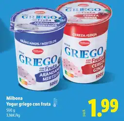 Lidl MILBONA Yogur griego con fruta oferta