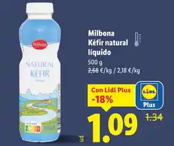 Lidl MILBONA Kéfir natural líquido oferta
