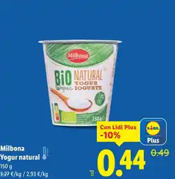 Lidl MILBONA Yogur natural oferta