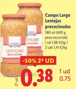 Lidl CAMPO LARGO Lentejas precocinadas oferta