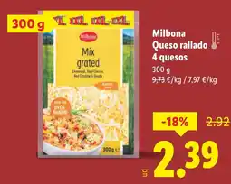 Lidl MILBONA Queso rallado 4 quesos oferta