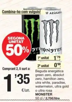 SPAR Fragadis MONSTER Beguda energètica green zero, absolut zero, hamilton zero, utra white, paradise, watermelon, ultra gold oferta