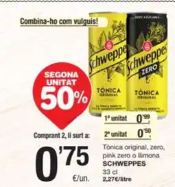 SPAR Fragadis SCHWEPPES Tònica original, zero, pink zero o llimona oferta