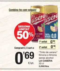 SPAR Fragadis LA CASERA Tinto de verano llimona o llimona sense alcohol oferta